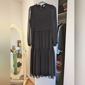 Wilfred Black Smocked Bodice Tiered Maxi Dress Rosalyn